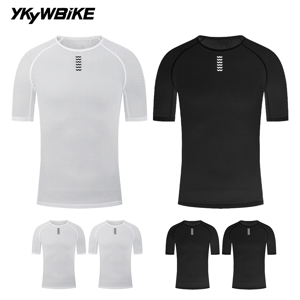 

YKYWBIKE 2-Pack Men Cycling Base Layers Male Summer Bicycle Short Sleeve Shirt Breathable Moisture Wicking Quick Dry Underwear