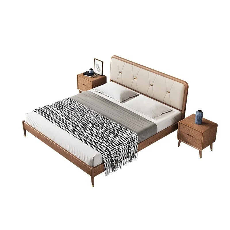 

ash wood solid wood bed, Nordic solid wood bed 1.8 meters double , technology cloth soft bag cream wind