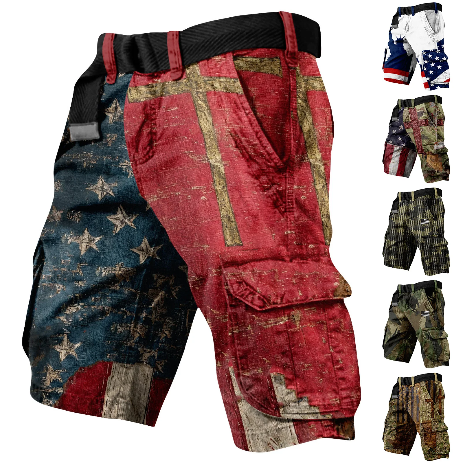 

Summer 250th Anniversary Sweatpants Casual Cargo Shorts Large-Capacity Pocket Pants