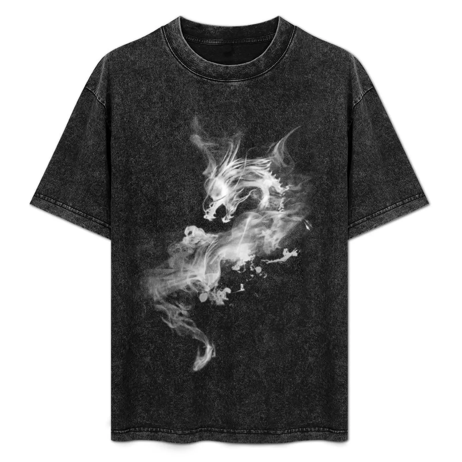 

white smoky dragon T-Shirt cotton graphic tees blacks plus size clothes black t-shirts for men