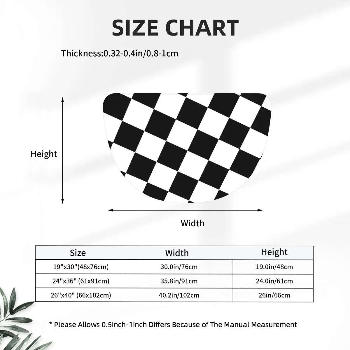 Checkered Squares Printing Flannel Half Round Doormat Non Slip Bathroom Mat Absorbent Floor Carpet for Laundry Room Bathroom