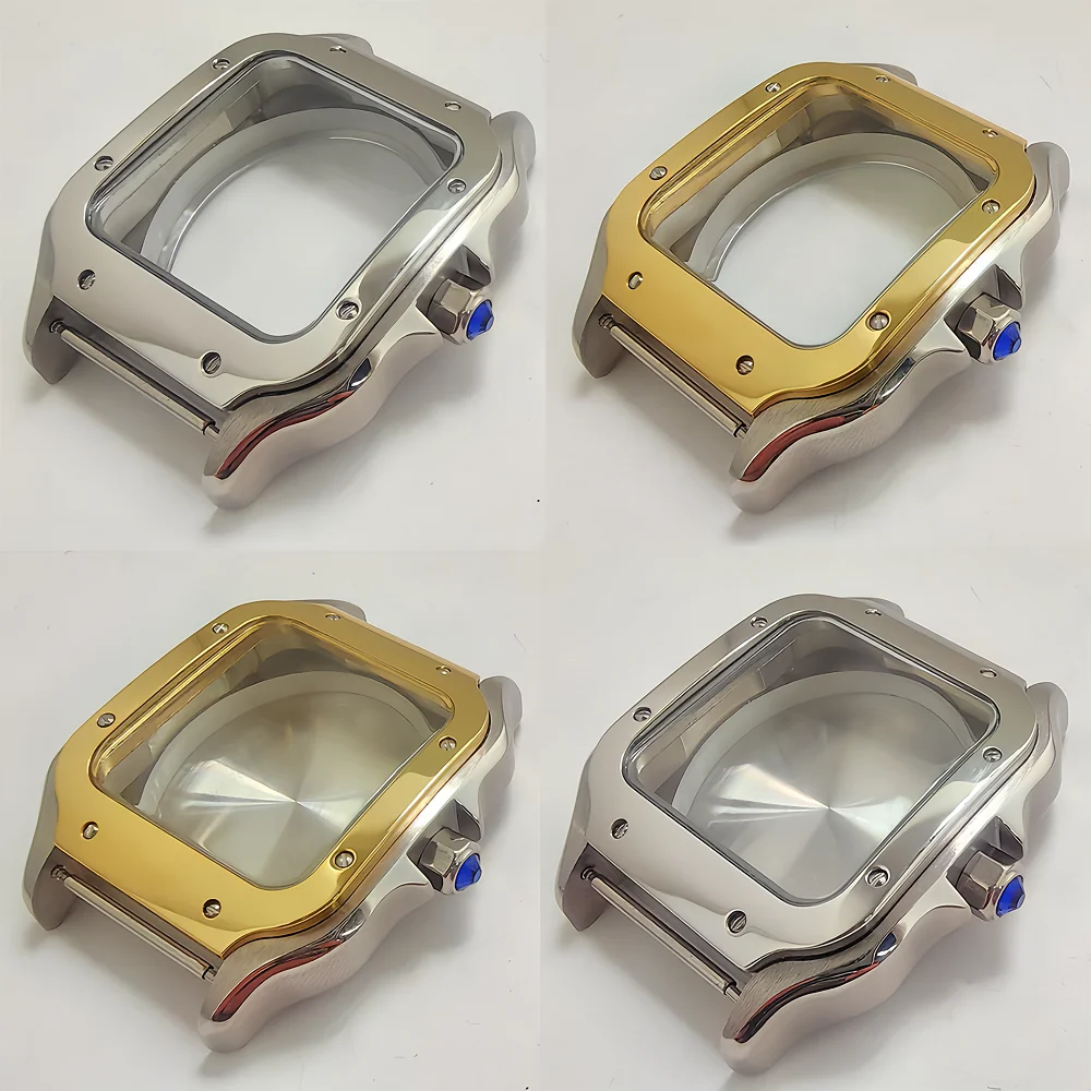 38 مللي متر ساعة مربعة حافظة فضية ذهبية فضية حافظة من الفولاذ المقاوم للصدأ حزام ل NH34 NH35 أجزاء ساعة مربعة الحركة الأوتوماتيكية