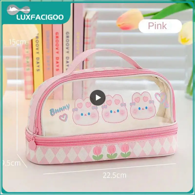 القرطاسية المدرسية أساسيات المدرسة دائم طبقة مزدوجة تخزين الكورية حمل مقلمة الكورية نمط لطيف مريحة