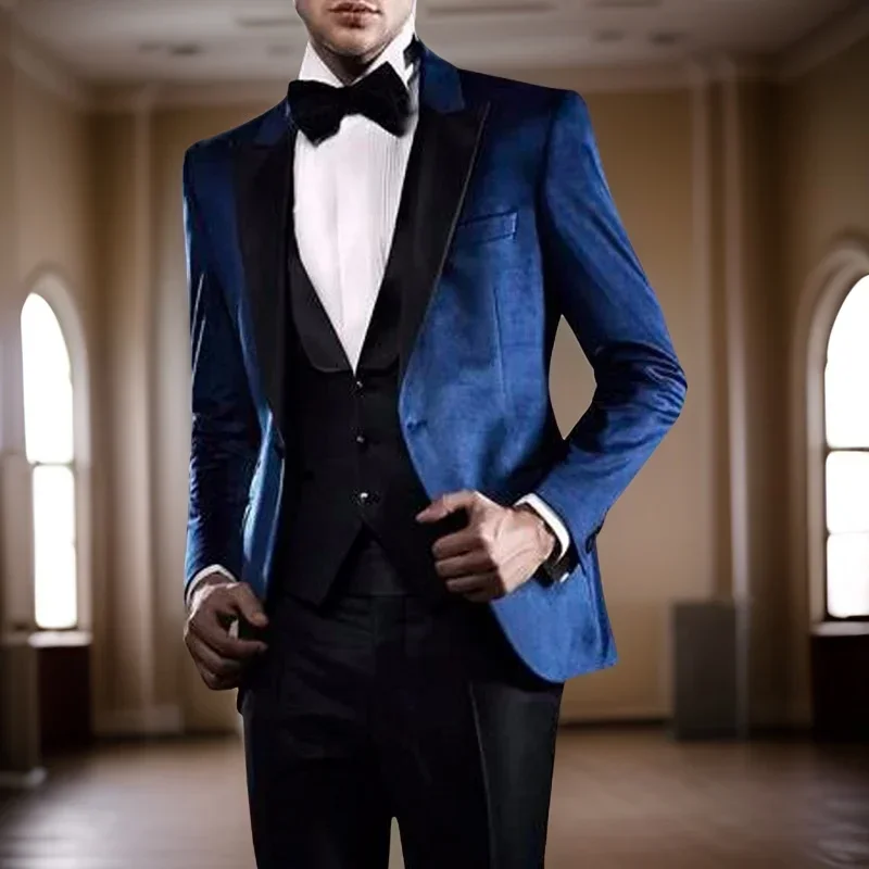 

Slim Fit Men's Suits Groom Tuxedos For Wedding Made Party Velvet Smoking Jacket With Pants Male Fashion Costume