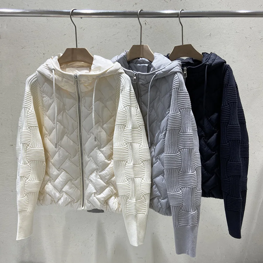 

Autumn and Winter New Women's Down Jacket Hooded Knitted 90 White Duck Down Jacket