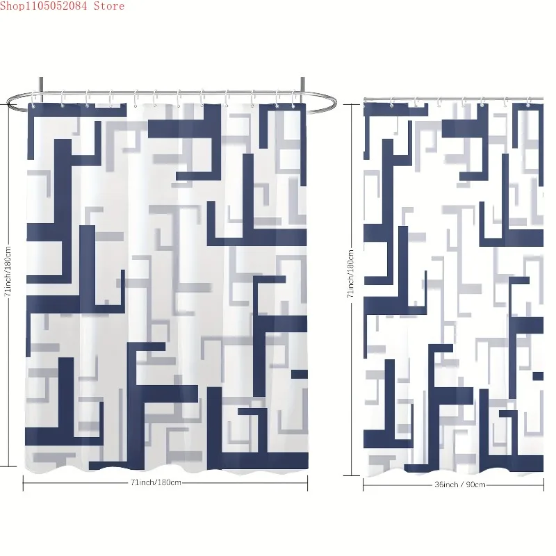 1pc blue geometric image shower curtain abstract art  -   With Hooks Waterproof Mildew Proof Easy Install Washable