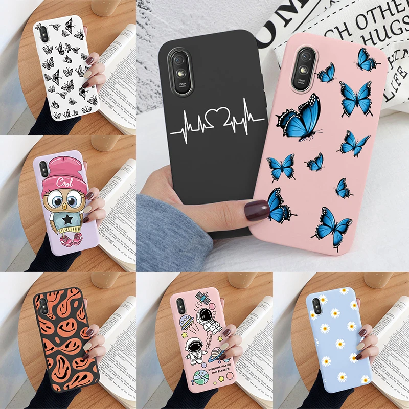 For Redmi 9A 9AT Case Colorful Face Cute Heart Soft TPU Fundas Shockproof Bumper Phone Back Cover For Redmi 9A T 9a Butterfly