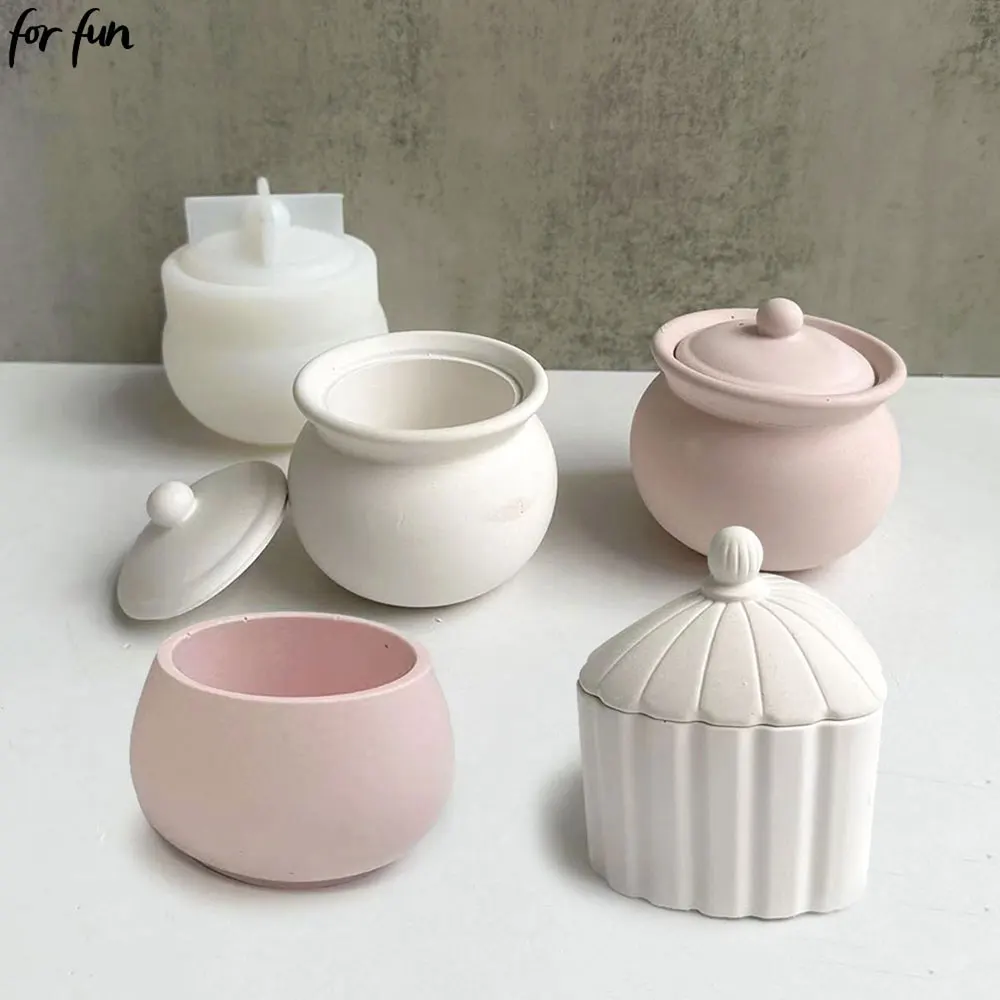 For Fun Storage Tank Silicone Mold Love Stripe Jar Jewelry Storage Box Flowerpot Plaster Mold DIY Pottery Mold Home Decoration