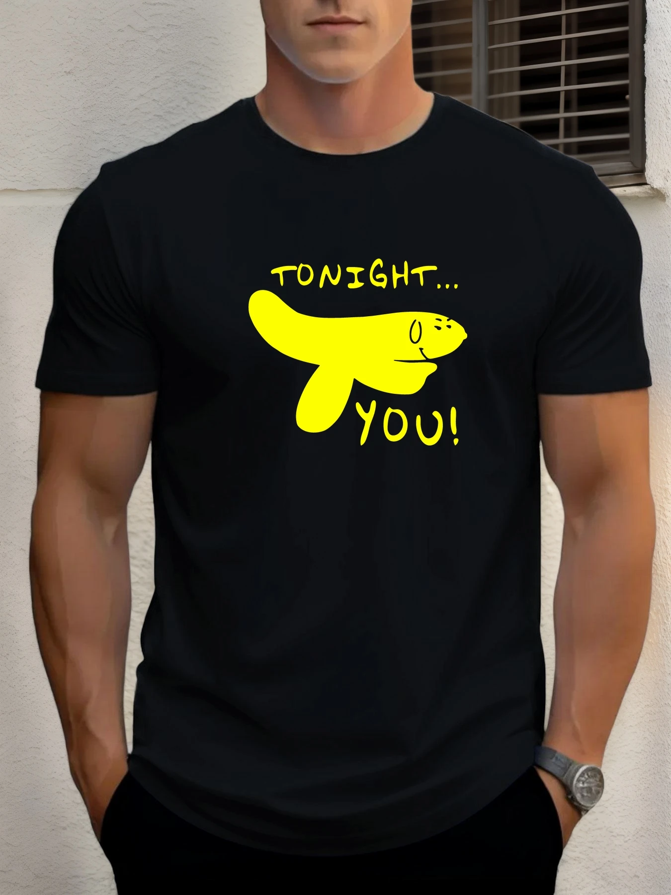 

Man Short Sleeve T-shirt TONIGHT Print Summer Round Neck Oversized Tee Casual Fashion High Quality Clothing