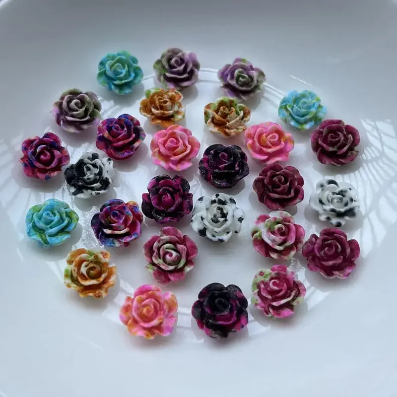 50pcs 10mm colorful flower Flat Back Resin Cabochon Scrapbook 3D flower Gems Stones flower applique Beads for DIY Crafts -