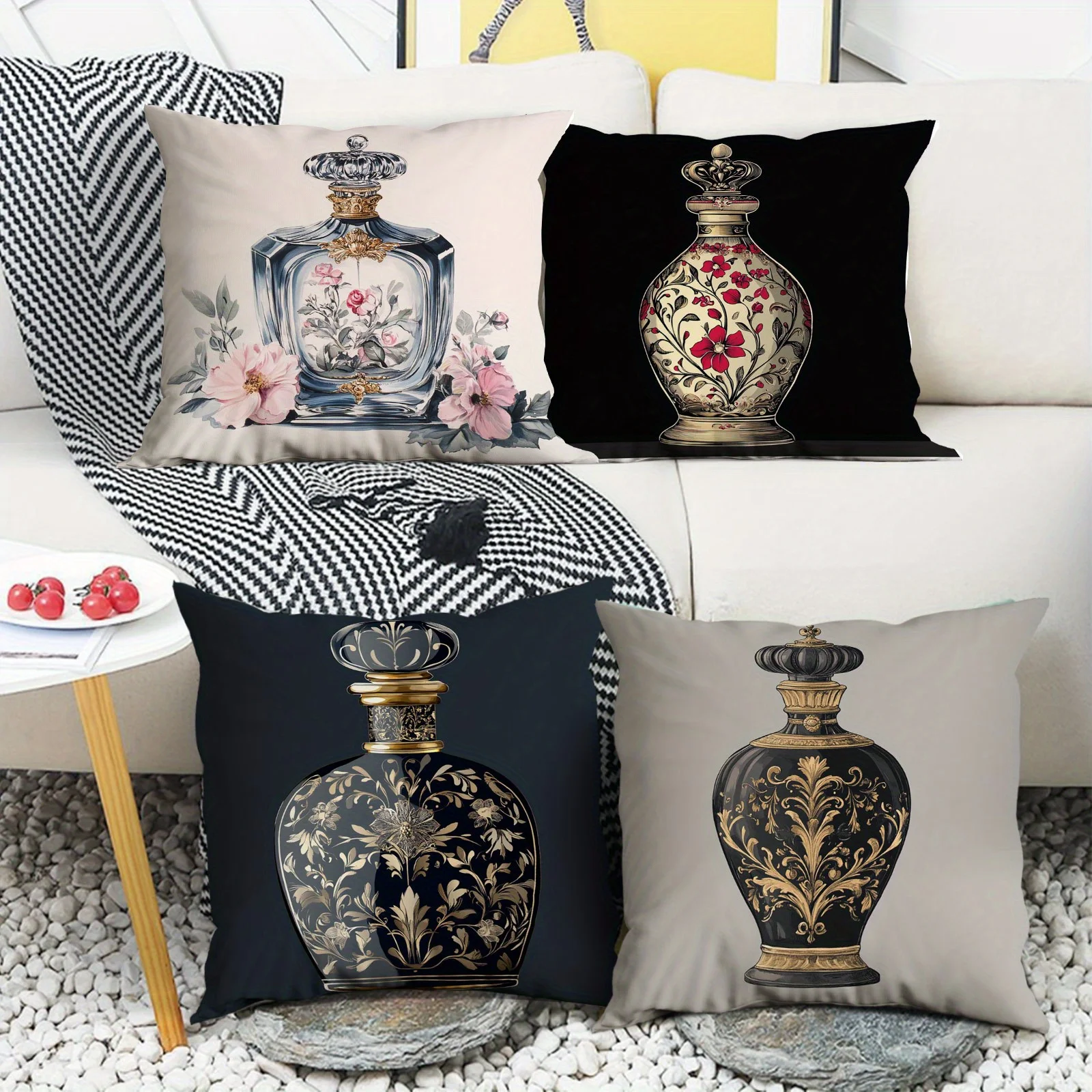 Retro perfume bottle design digital printing pillow cover Short plush Suitable living rooms bedrooms sofas throw cushion cover