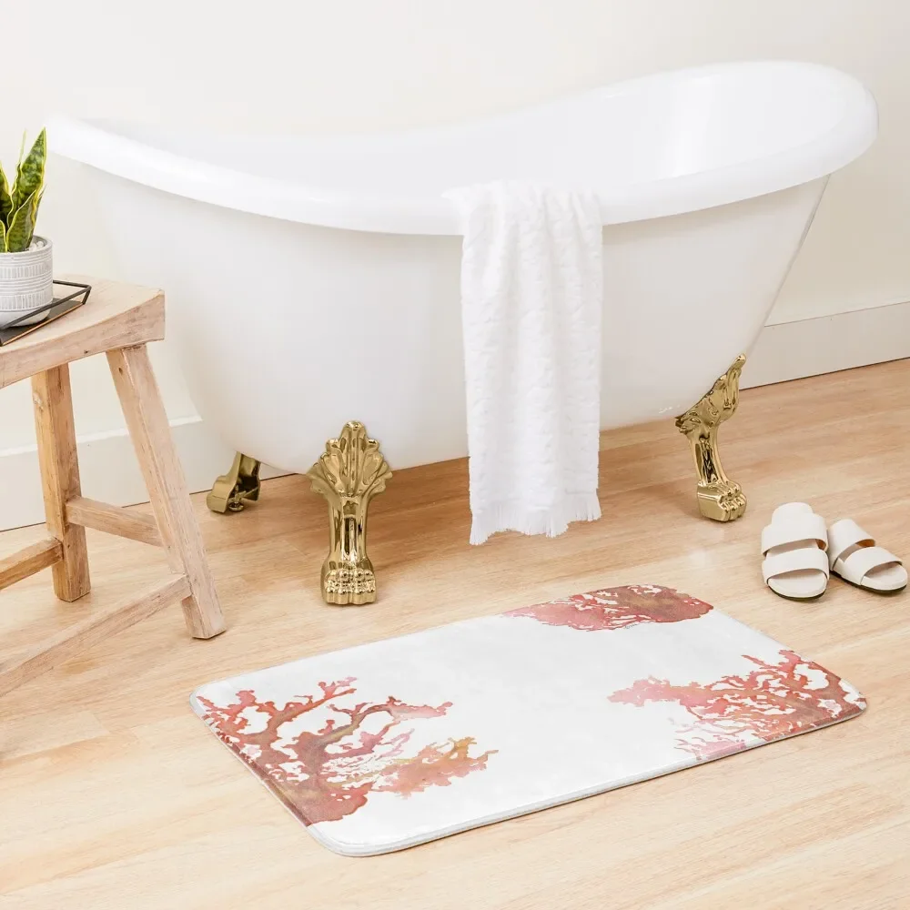 

Coral Watercolor Hawaii Ocean Inspired Artwork Bath Mat Bathroom Carpet Living Room Rug Mat