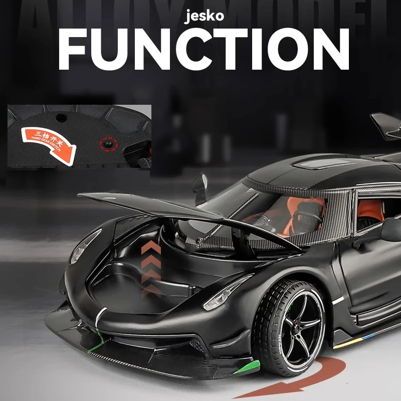 1:24 Jesko Modello di auto sportiva in lega Fonde sotto pressione Modello di auto da corsa in metallo Alta simulazione Suono Luce Tirare indietro Giocattolo per bambini Regalo di compleanno Co