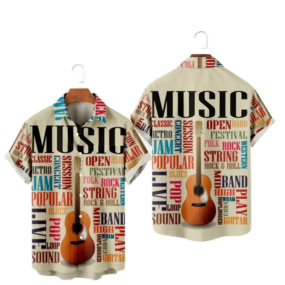 

Гавайские мужские рубашки большого размера, модные летние уютные повседневные пляжные с короткими рукавами, с музыкальным 3d принтом, на одной пуговице, в стиле ретро, с цветочным принтом