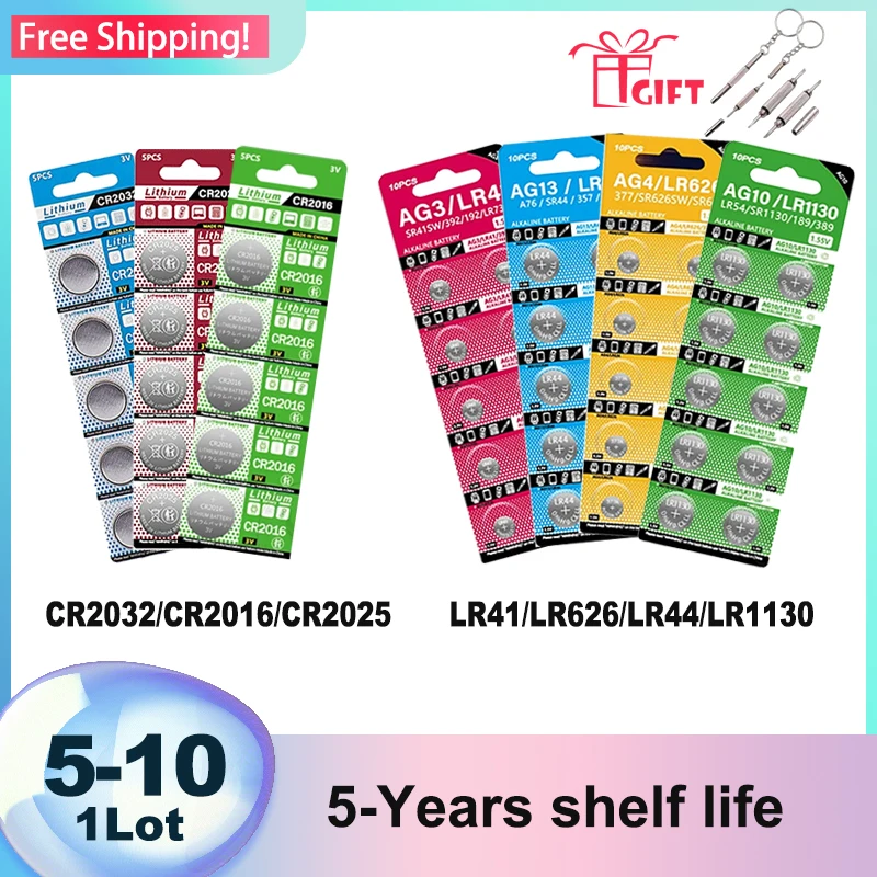 

5-10PCS CR2032 CR2025 CR2016 LR41 LR44 LR626 3V Lithium Battery for Watch Toy Car Remote Calculator