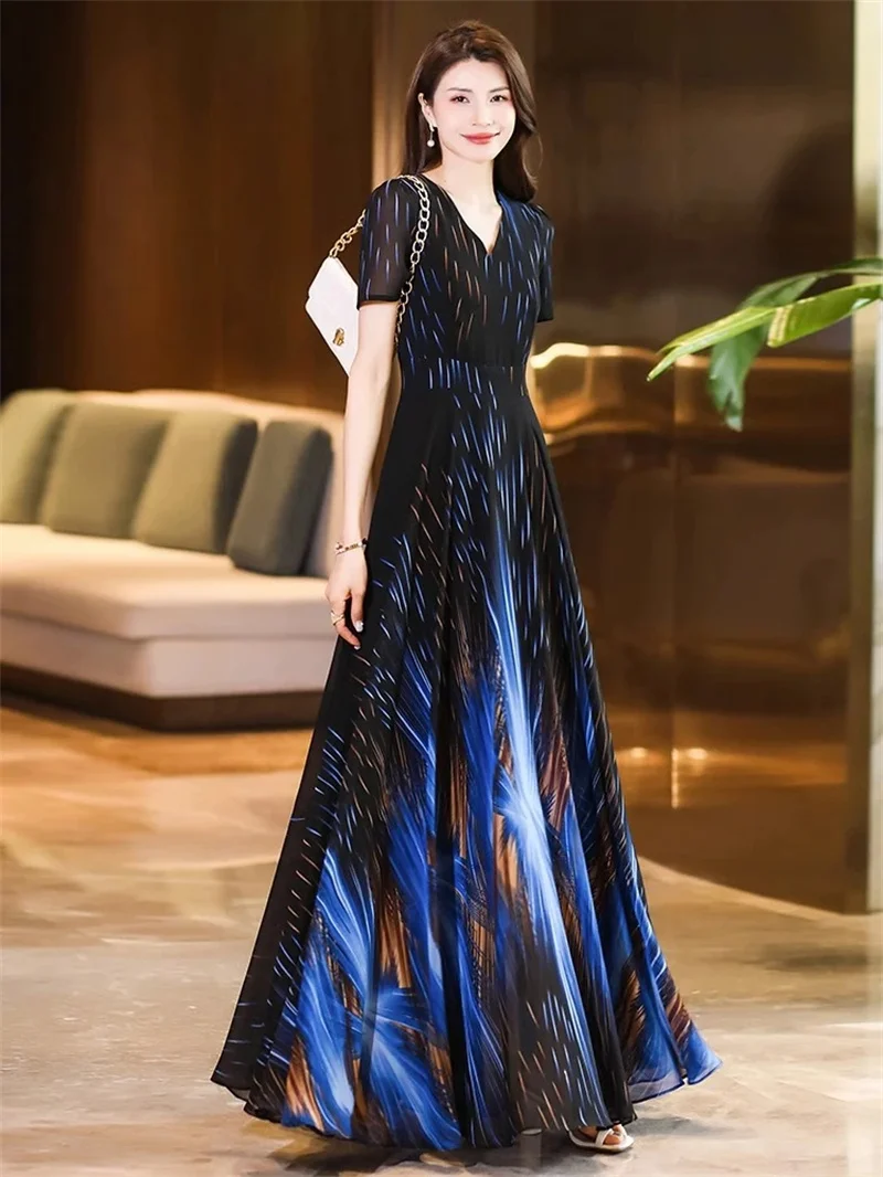 فستان ملمس السقوط للنساء في صيف 2025 فستان شيفون عالي الجودة للتخسيس وملمس راقي ورقبة على شكل حرف v #5