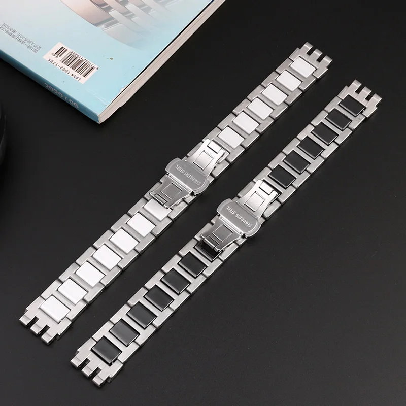 For Swatch YGS716 YAS100 YVS441G/YAS112G Series  Stainless steel + Ceramic Watch Band 17mm 19mm Women