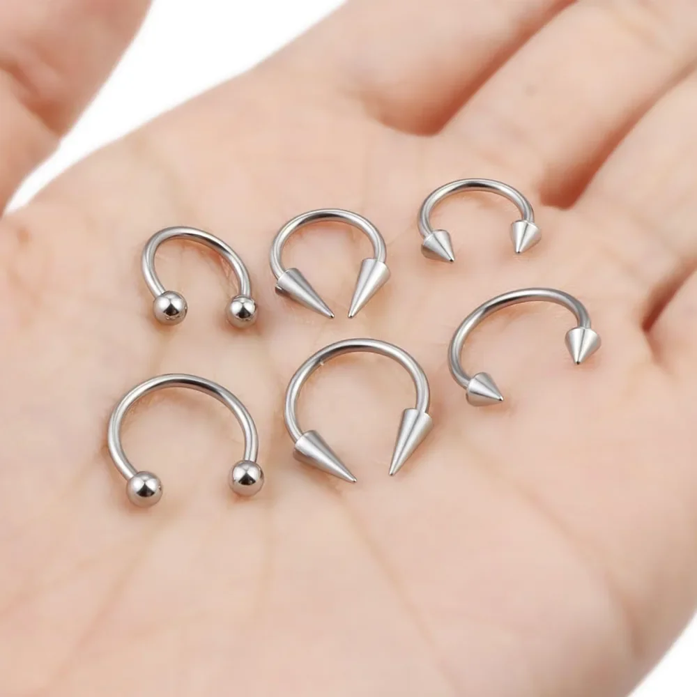 1/5Pcs/Pack (5/6mm Cone&Ball) Stainless Steel 14G/16G Helix Nose Ring Septum Piercing , Ear Cartilage Earrings Body Jewelry Punk