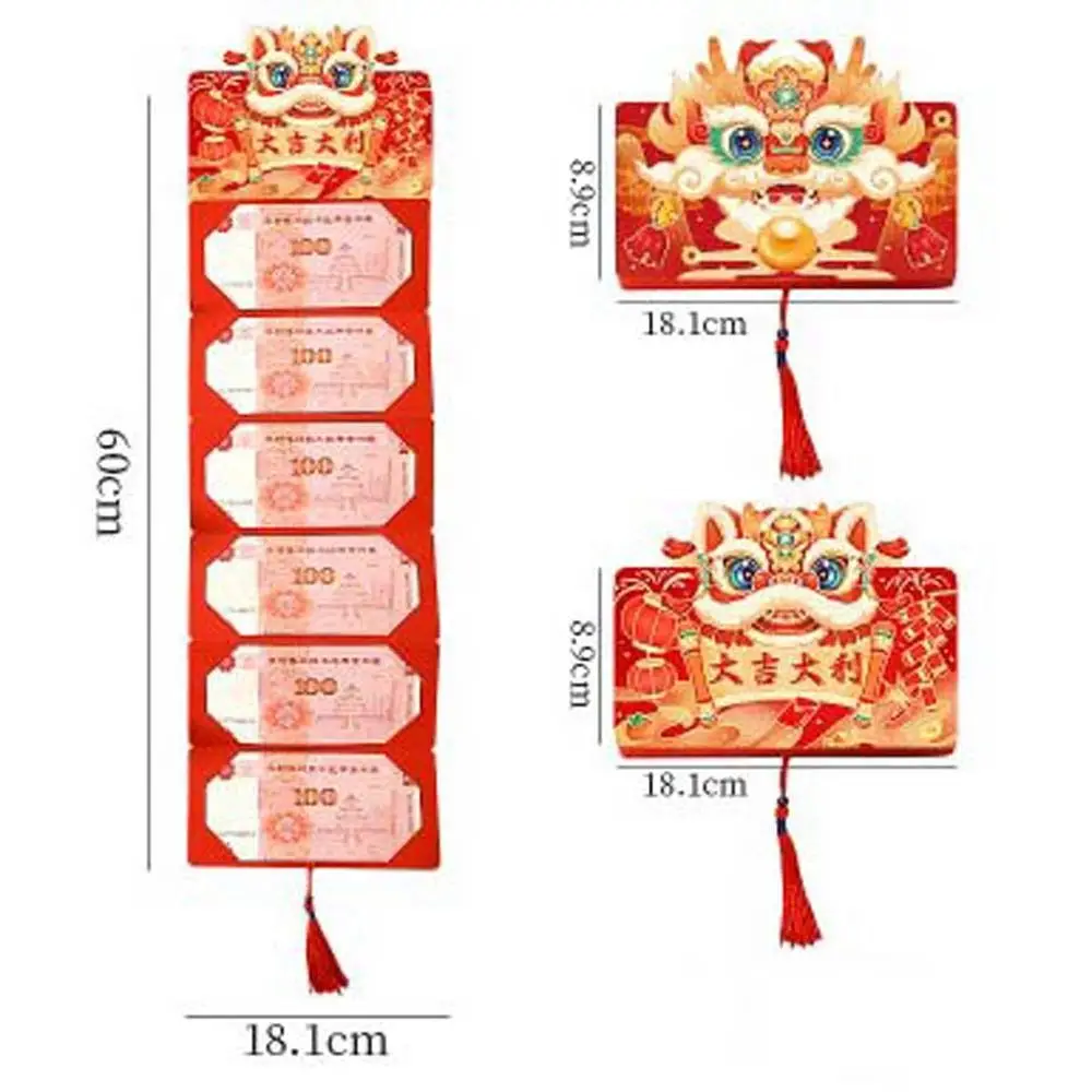 Envelope vermelho dobrável do ano novo chinês, material do festival da primavera, decoração do feriado chinês, borlas bronzeadores do bolso do dinheiro Hongbao