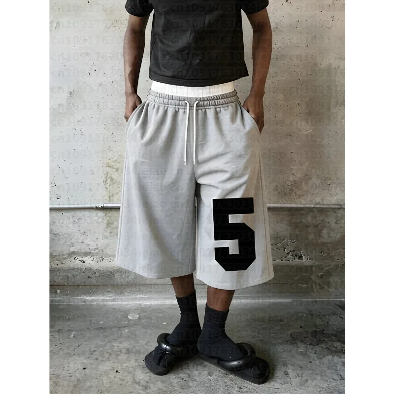 Trendy Printed Text Men's Kid Short : Loose-Fit, Casual, Drawstring, Wide-Leg, Sports Shorts