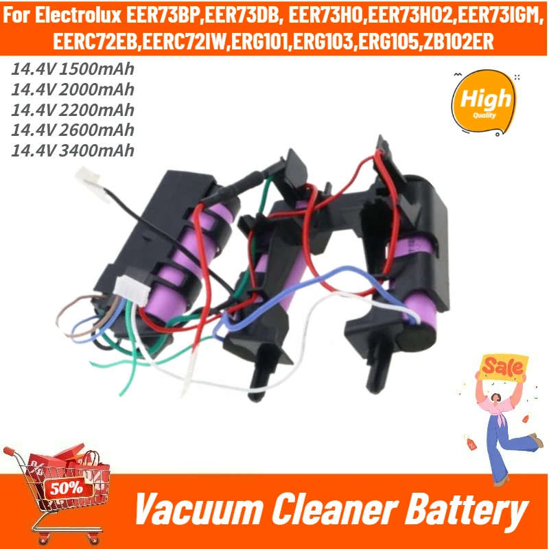 

High Quality 14.4V 1500mAh -3400mAh Battery For Electrolux ERG101 ERG103 ERG105 EER73BP EER73DB EER73HO EER73HO2 Vacuum Cleaner