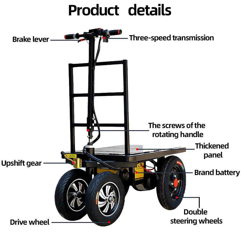 Electric Platform Trolley Cart With Foldable Handlebar Warehouse Portable Hand Trolley Flatbed Cargo Electric Platform Trolley