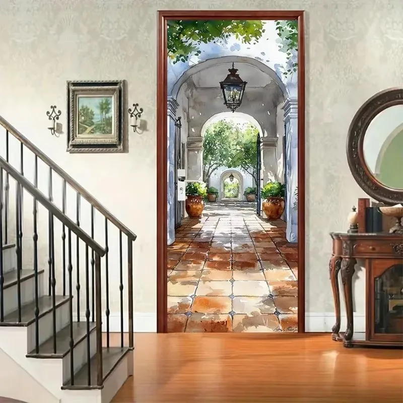 40*120cm Landscape Art Mural Self-adhesive Door Wrap Stickers Full Door Wrap 3D Wallpaper Customize Home Decoration Door Decals