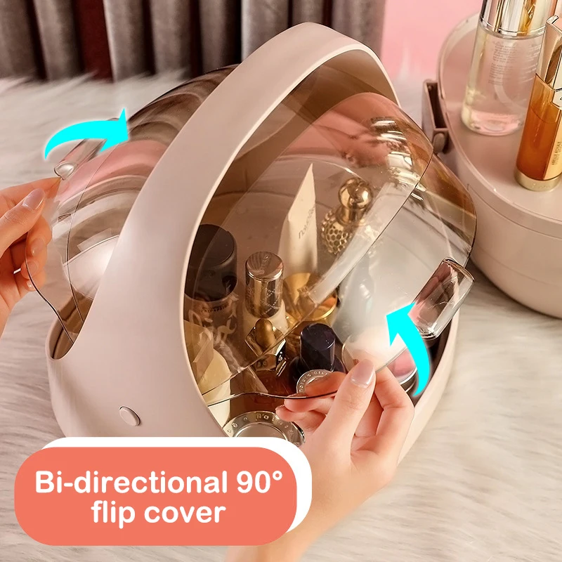 Multifunctional Dustproof Cosmetics Storage Box Space Capsule Cosmetic Case Transparent Skincare Shelves Dust Belt Handle