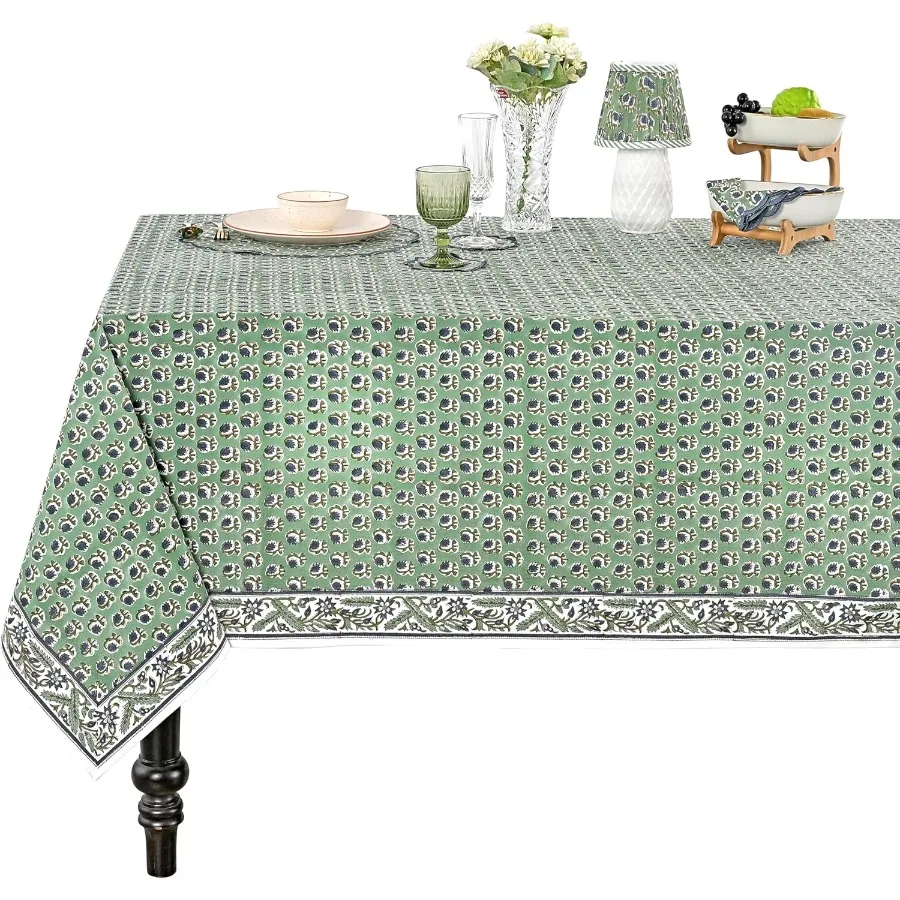 

Ridi Ella Green and Lock Print Cotton Recle Taleclot 90 x 60 дюймов inces Reusale Tale Cover Decorative Everyday U for Ding Farmou o