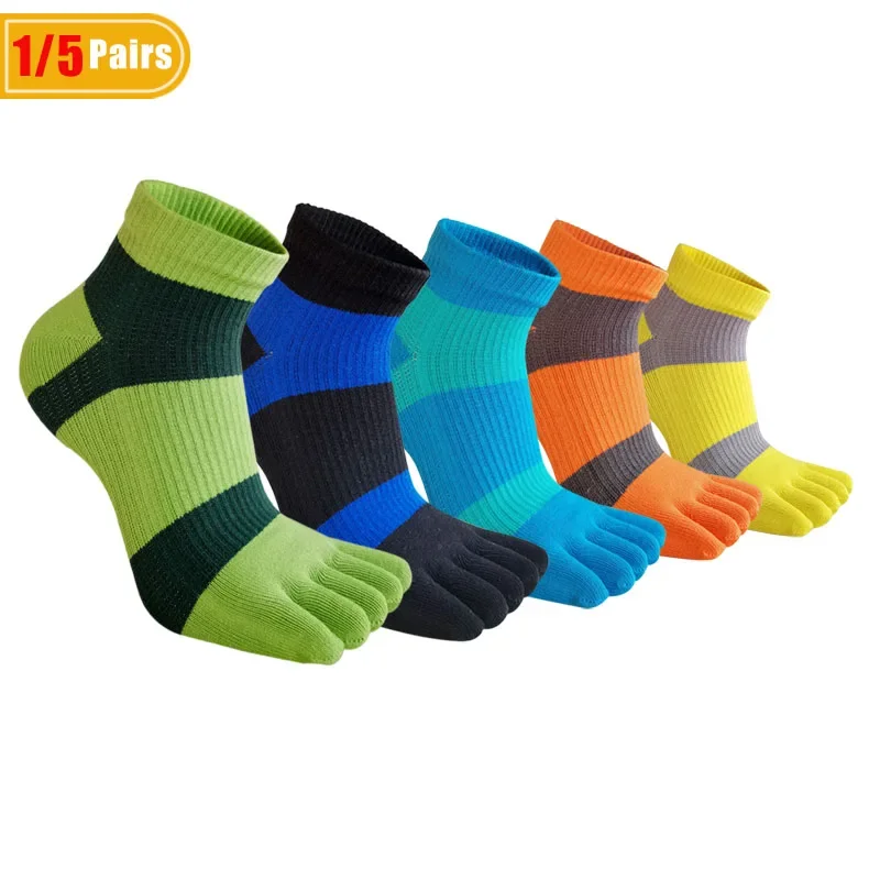 1/5 Pairs Mans Five Finger Ankle Socks Fitness Sports Cotton Striped Compression Outdoor Sweat-Absorbing Soft Low Tube Toe Socks