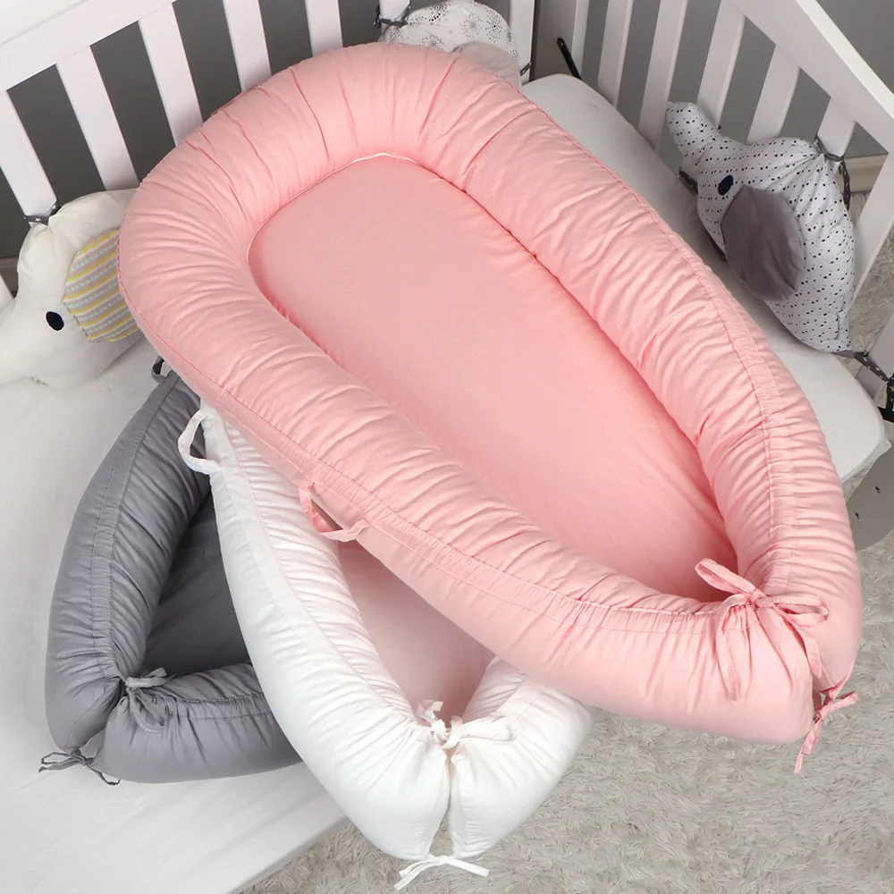 Portable Baby Bed Cotton Fabric Newborn Baby Nest Infant Lounger Solid Color New Born Crib