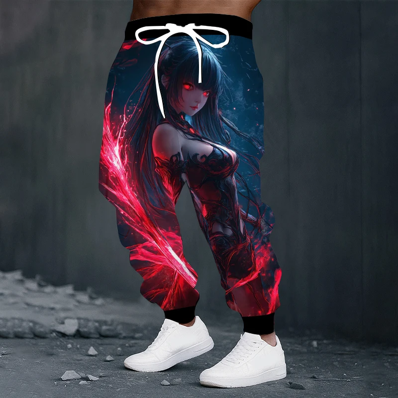 

Men's casual athletic sweatpants, featuring Japanese anime-style illustrations, gothic and punk 3D prints, gym pants with drawst