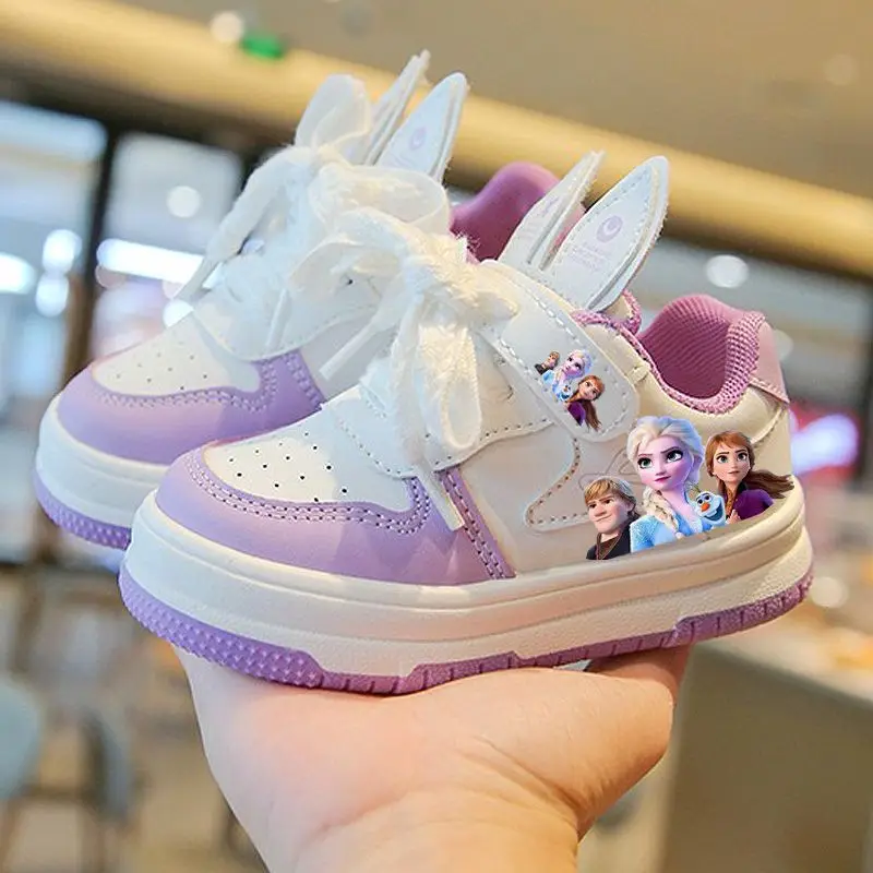 Disney Frozen Children Sneakers For Girls Shoes Autumn Winter Breathable Kids Running Shoes Leather Student Sports Size 22-32