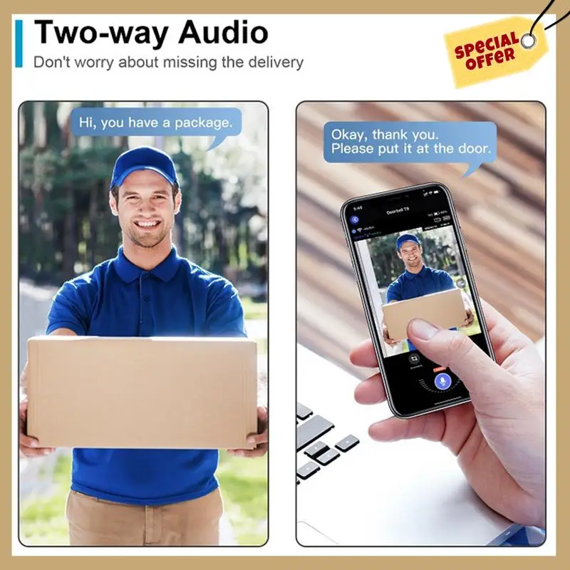 Беспроводной Wi-Fi видеокамера дверного звонка PIR Обнаружение человека Облачное хранилище Открытый дверной звонок Домофон Умный дом (с) Прочный