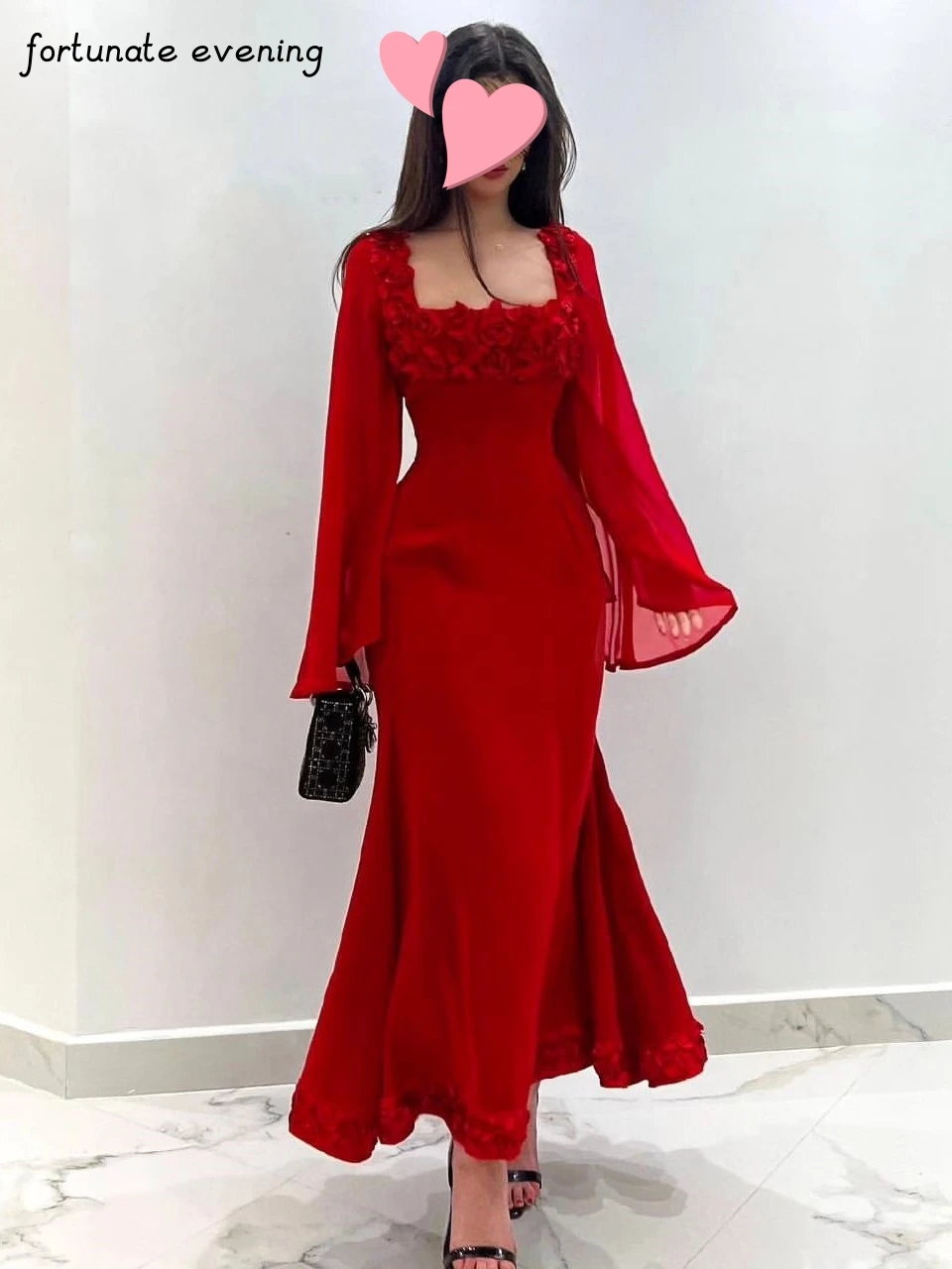 Fortunate Evening Elegant Vintage Sweet Sexy Red Mermaid Ruffle Square Collar Formal Occasion Prom Dress Evening Party Gowns