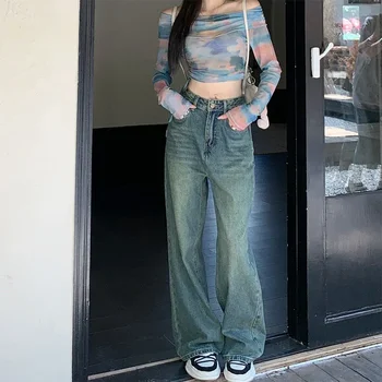 ZOENOVA Harajuku Cargo Jean Street Fashion Women's Pantalones Baggy Straight Jeans Loose  Retro Y2K Versatile Denim Trousers