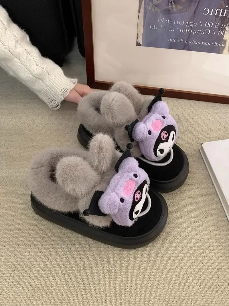 Winter Kuromi Anime Kawaii MINISO Warm Shoes Cute Cartoon Autumn Winter Thick Soled Cotton Shoes Lovely Ins Gifts for Kids