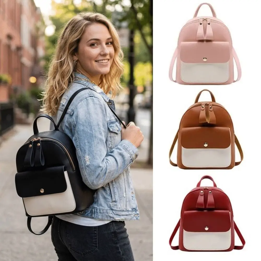 Versatile Mini Small Backpack PU Leather Zipper Closure Shoulder Bag Adjustable Phone Bag Travel Storage