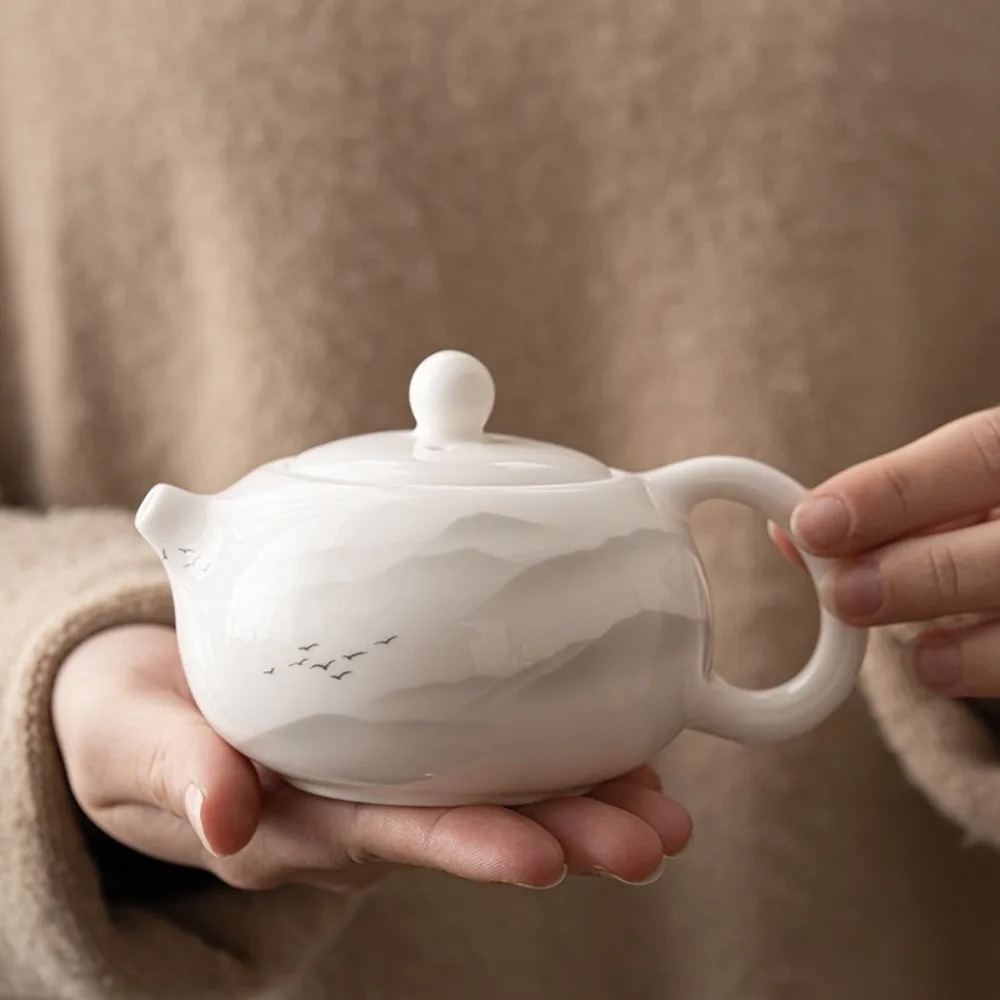 

Household Light Luxury White Porcelain Teapot High-grade Ceramic Single Pot with Ball Hole Filter Xishi Pot Home
