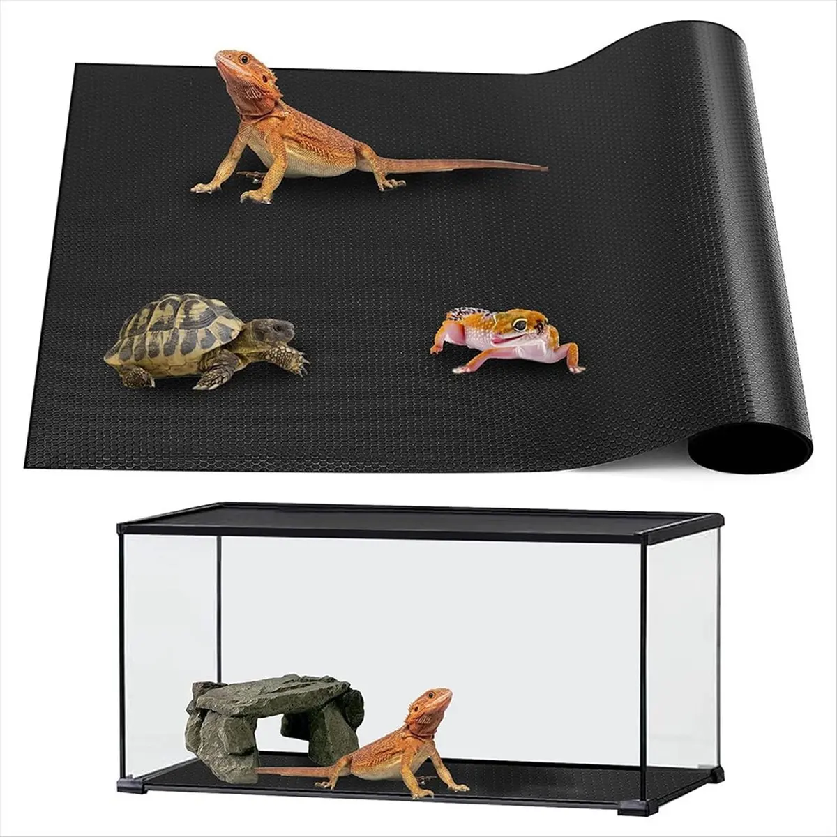 A56K Reptile Mat,Reptile Terrarium Substrate Liner for Leopard Gecko, Lizard,Snake,Tortoise,Reptile Flooring 18x36 Inch Black