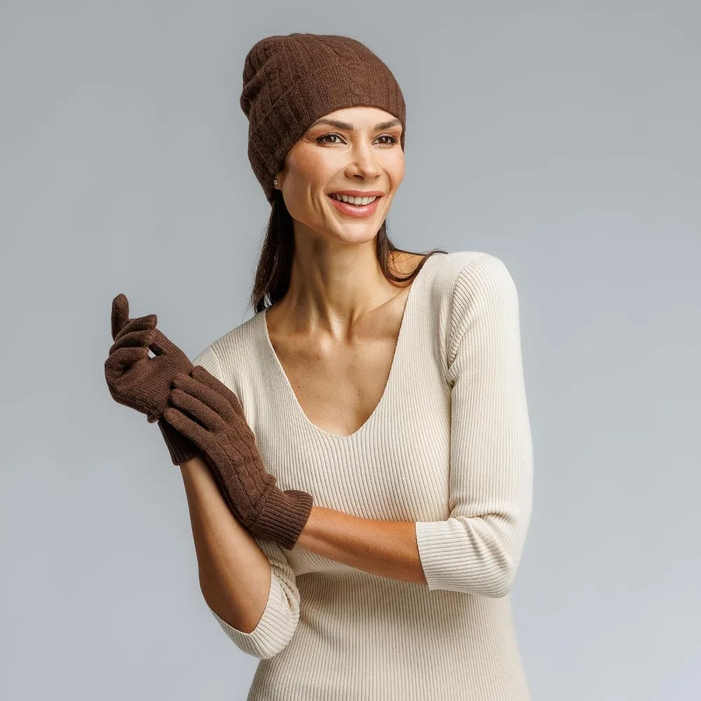 طقم قبعة وقفازات من الكشمير الخالص للنساء مع صندوق عرض أنيق #4