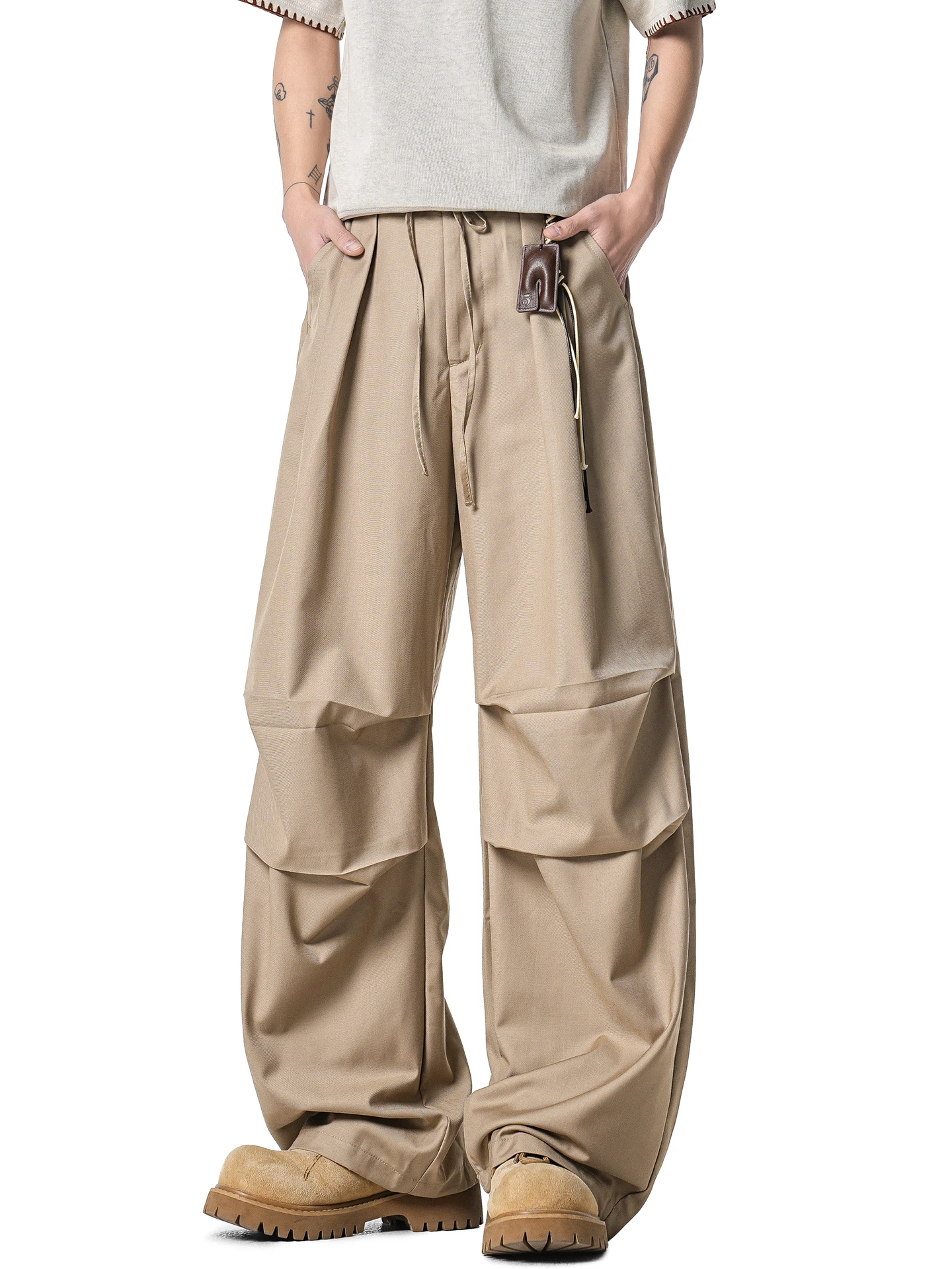 

Casual Straight Leg Men's Cargo Pants Spring Autumn Loose Fit Durable Pleated Casual Long Trousers Streetwear Sle