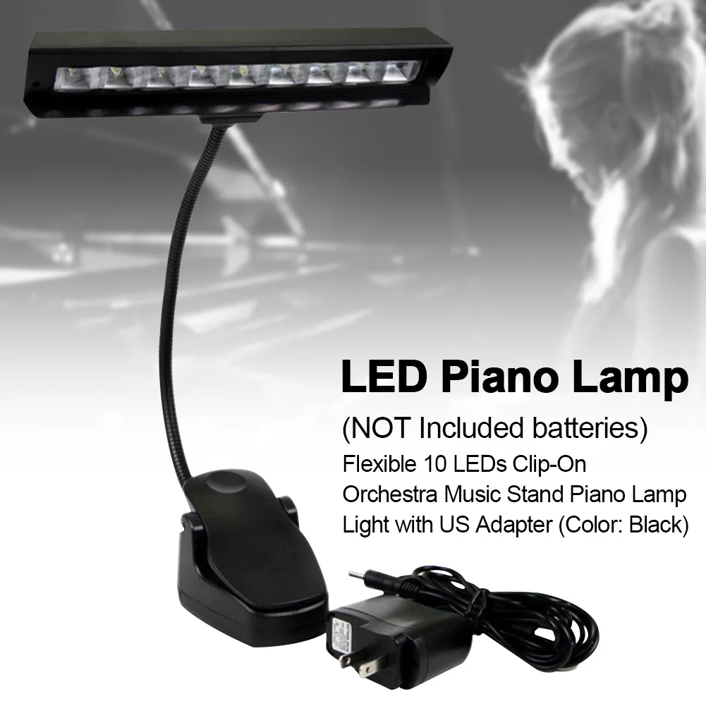 9 LEDs Clip On Black Music Stand Bedroom Portable Orchestra With Adapter Reading Flexible Piano Lamp