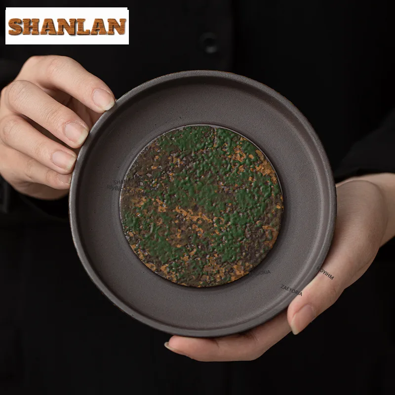 HOYIHM Kiln Change Wizard Green Round Pot Bearing Holder Coffee Anti-scald Mat Dry Soaking Table Tea Tray Coasters Drinkware Cha