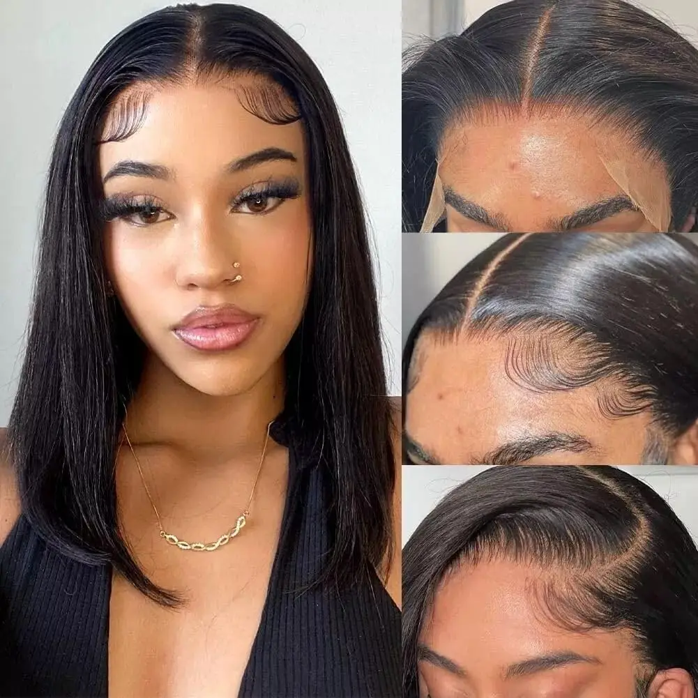 Bob Wig Human Hair 13X4 Lace Front Wigs Natural black Human Hair 180% Density Short Straight Frontal Bob Wig for Women