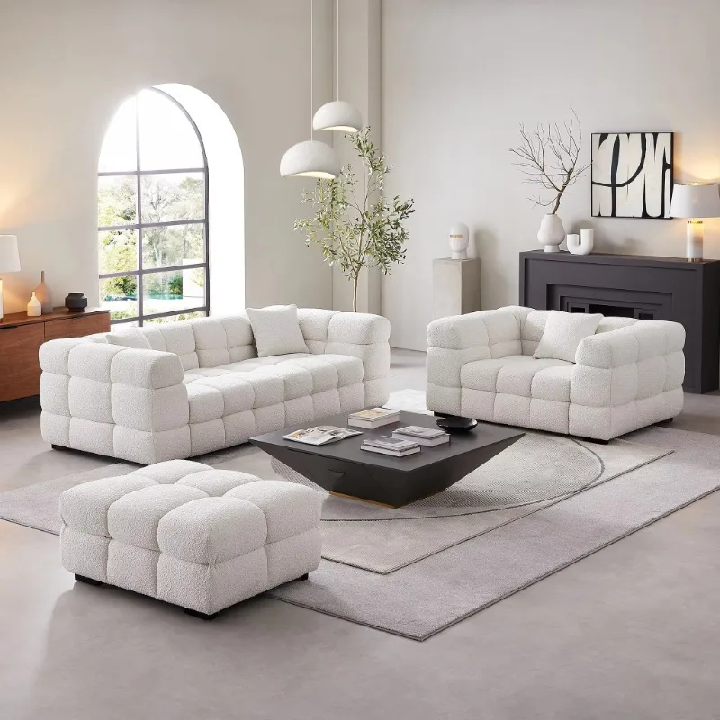 

Set Living Room White Sofa Set Teddy Booker Fluffy Tufted Living Room Sofa