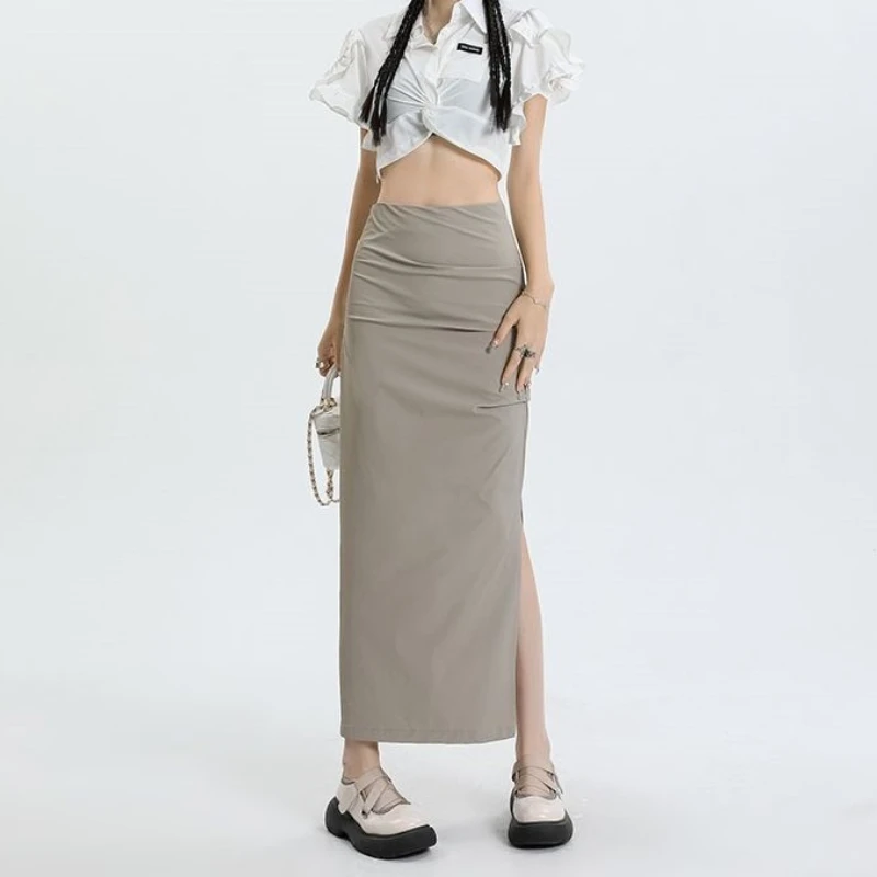 تنورة امرأة ملابس الشارع الشهير التنانير الطويلة النحيفة للنساء تنورة عالية الجودة غير المتماثلة امرأة 2025 الاتجاه عالية الخصر بدلة طويلة التنانير #3