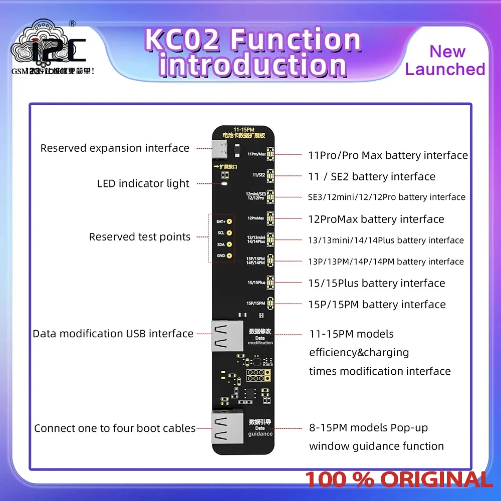 

I2C KC02 for iPhone 11-15 Pro Max Battery Data Repair Expansion Board Modifying Battery Efficiency Applicable to I6S KC03 BR-13