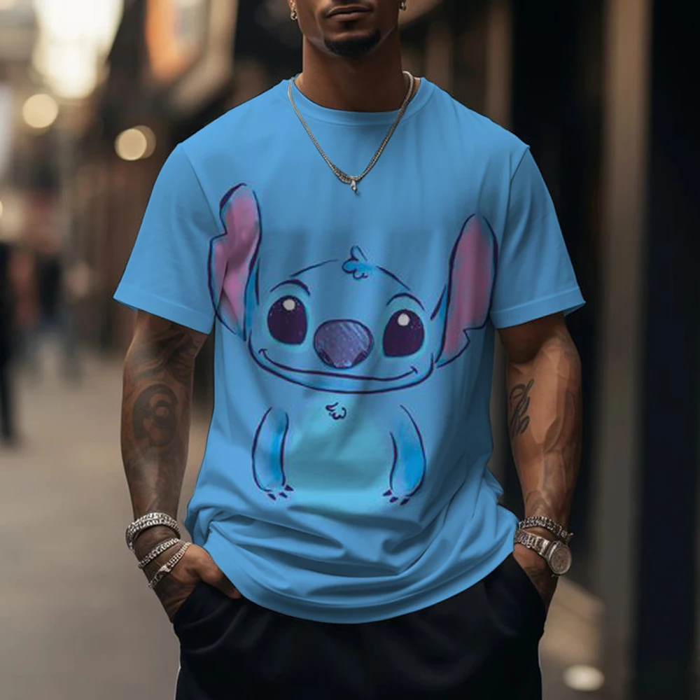 

Disney Stitch funny print T shirt for Men Personality Pattern T-shirts Summer Fashion O-Neck Street Loose Tops Short Sleeve Tees