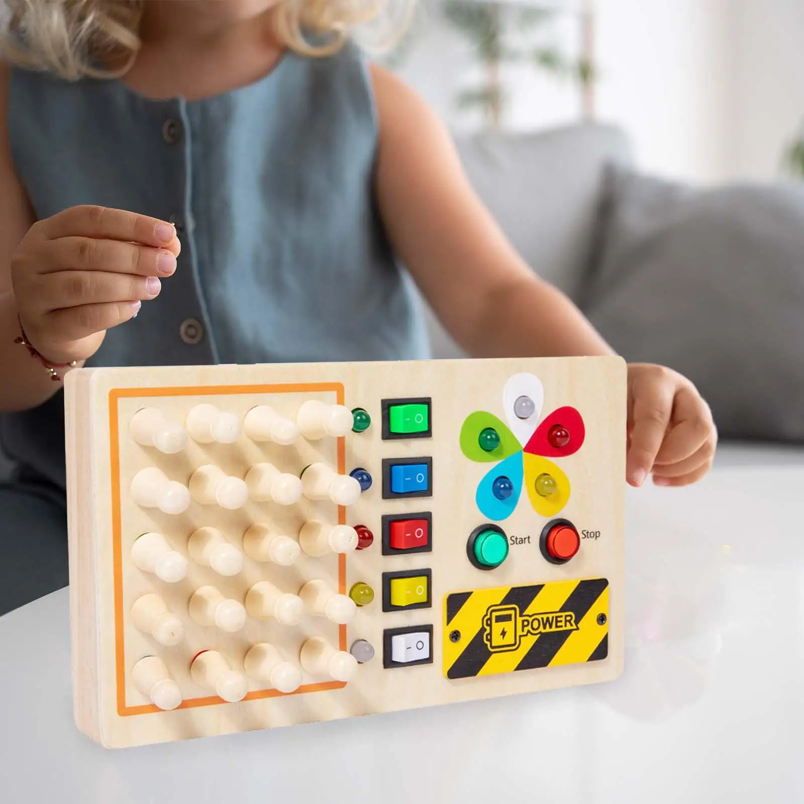 Wooden Busy Board Memory Chess Sensory Button Toy Preschool Activities LED Light